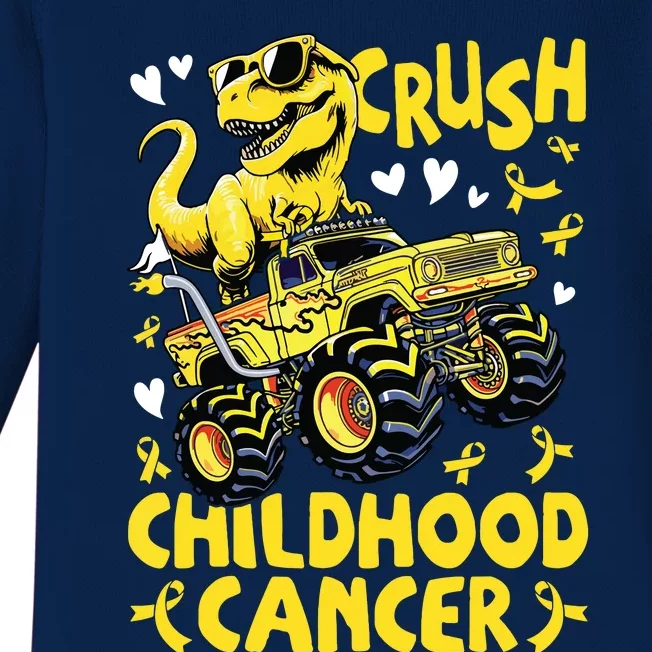 Crush Childhood Cancer Awareness Monster Truck Dinosaur Baby Long Sleeve Bodysuit