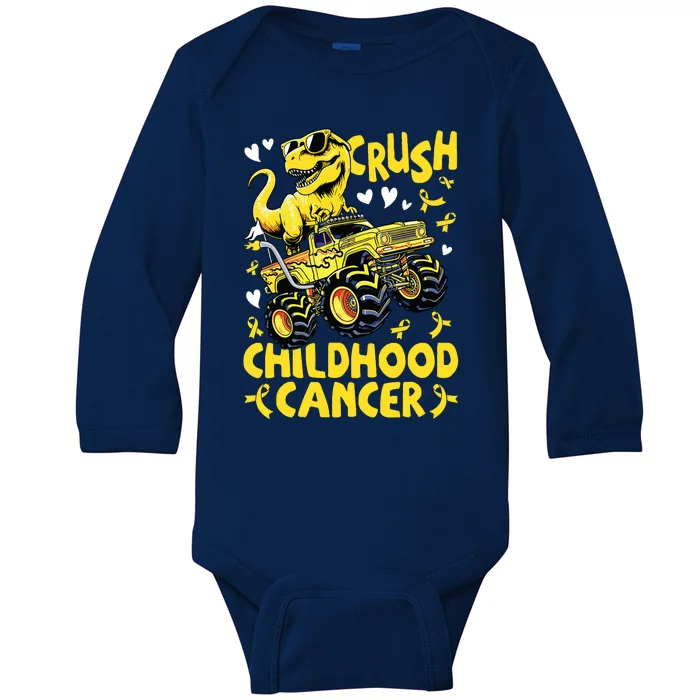 Crush Childhood Cancer Awareness Monster Truck Dinosaur Baby Long Sleeve Bodysuit