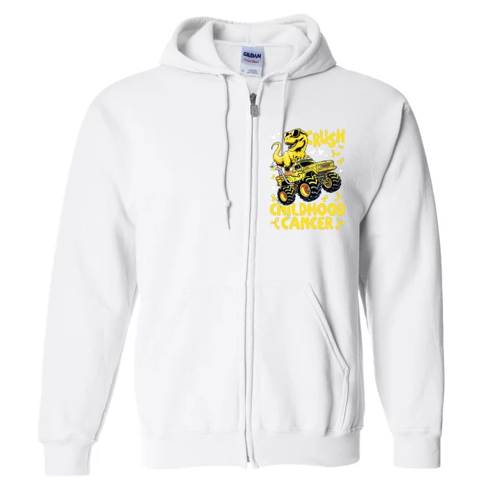 Crush Childhood Cancer Awareness Monster Truck Dinosaur Full Zip Hoodie