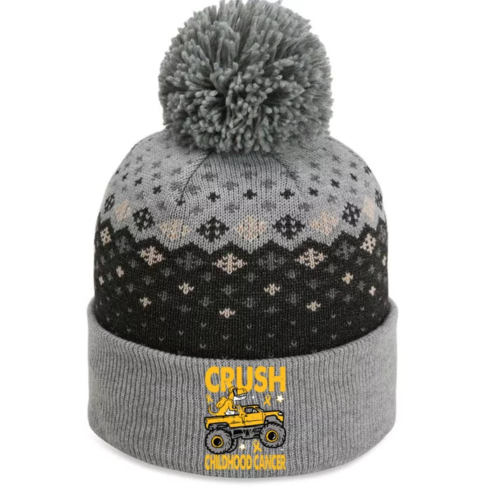 Crush Childhood Cancer Awareness Monster Truck Dinosaur The Baniff Cuffed Pom Beanie