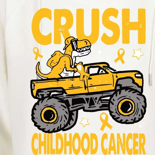 Crush Childhood Cancer Awareness Monster Truck Dinosaur Womens Funnel Neck Pullover Hood