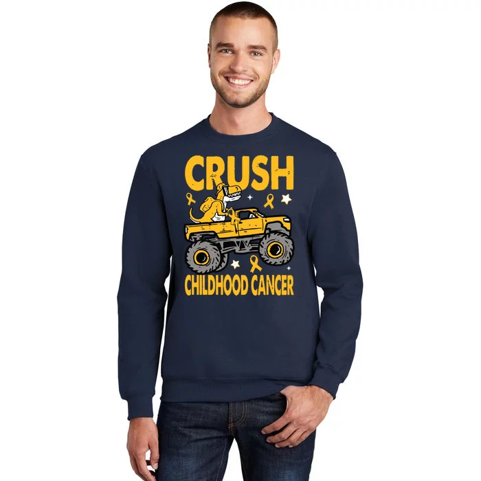 Crush Childhood Cancer Awareness Monster Truck Dinosaur Tall Sweatshirt