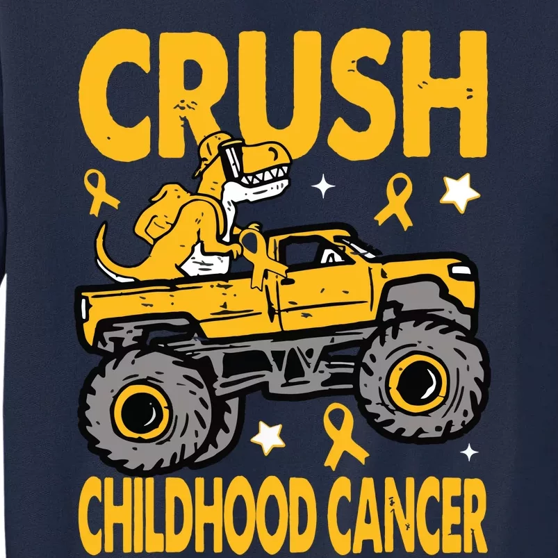 Crush Childhood Cancer Awareness Monster Truck Dinosaur Tall Sweatshirt