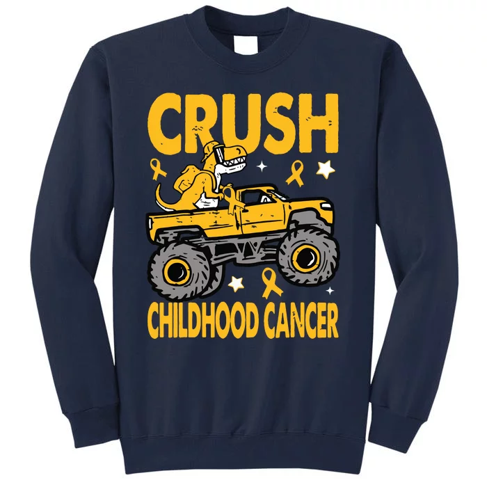 Crush Childhood Cancer Awareness Monster Truck Dinosaur Tall Sweatshirt