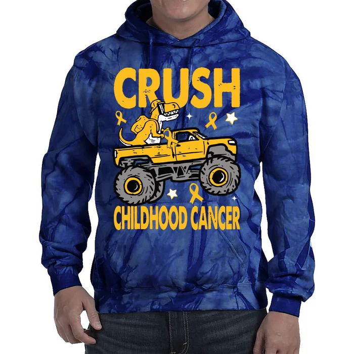 Crush Childhood Cancer Awareness Monster Truck Dinosaur Tie Dye Hoodie