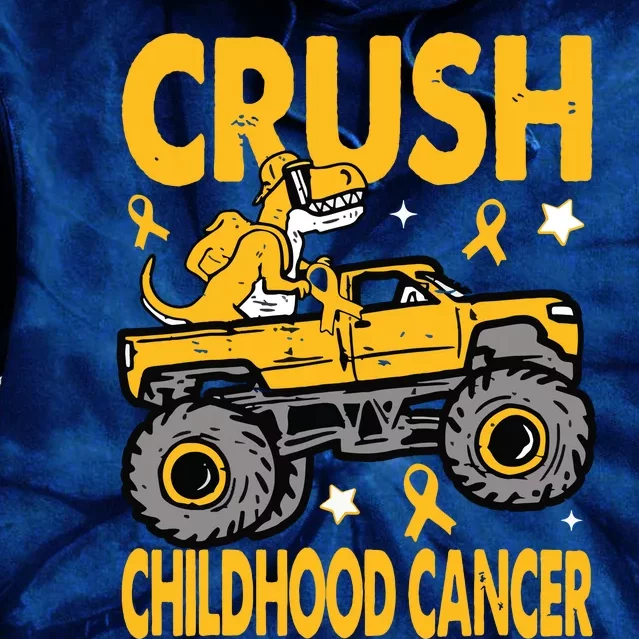 Crush Childhood Cancer Awareness Monster Truck Dinosaur Tie Dye Hoodie