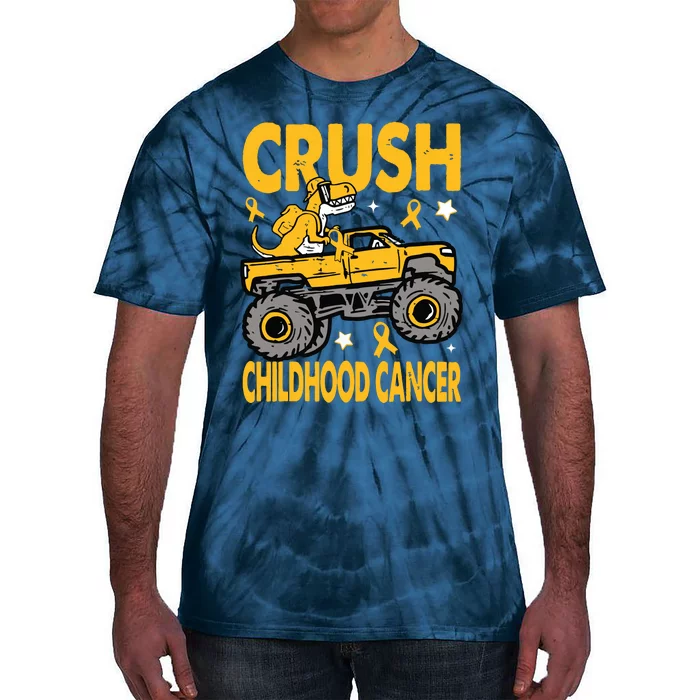 Crush Childhood Cancer Awareness Monster Truck Dinosaur Tie-Dye T-Shirt