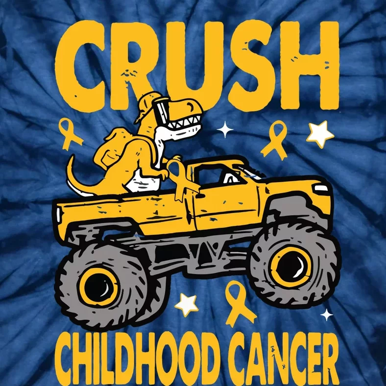 Crush Childhood Cancer Awareness Monster Truck Dinosaur Tie-Dye T-Shirt