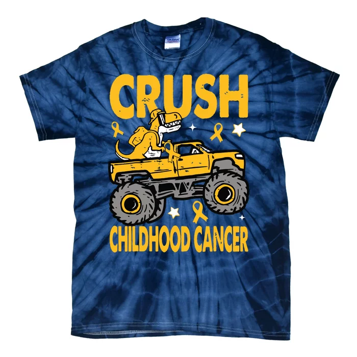 Crush Childhood Cancer Awareness Monster Truck Dinosaur Tie-Dye T-Shirt