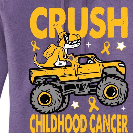 Crush Childhood Cancer Awareness Monster Truck Dinosaur Women's Pullover Hoodie