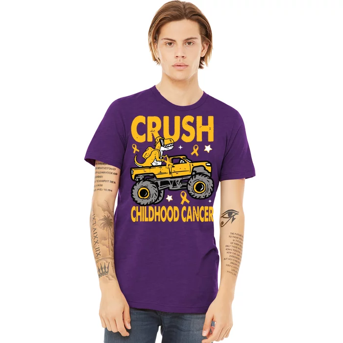 Crush Childhood Cancer Awareness Monster Truck Dinosaur Premium T-Shirt