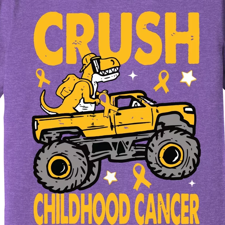 Crush Childhood Cancer Awareness Monster Truck Dinosaur Premium T-Shirt