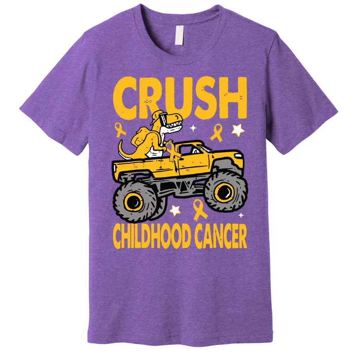 Crush Childhood Cancer Awareness Monster Truck Dinosaur Premium T-Shirt