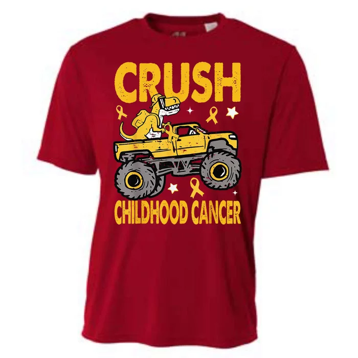 Crush Childhood Cancer Awareness Monster Truck Dinosaur Cooling Performance Crew T-Shirt