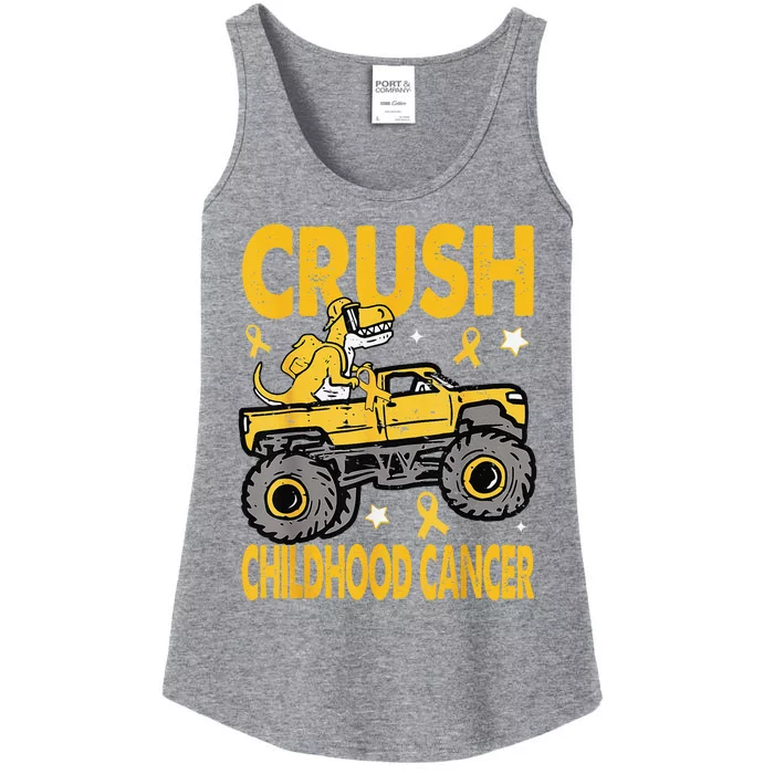 Crush Childhood Cancer Awareness Monster Truck Dinosaur Ladies Essential Tank