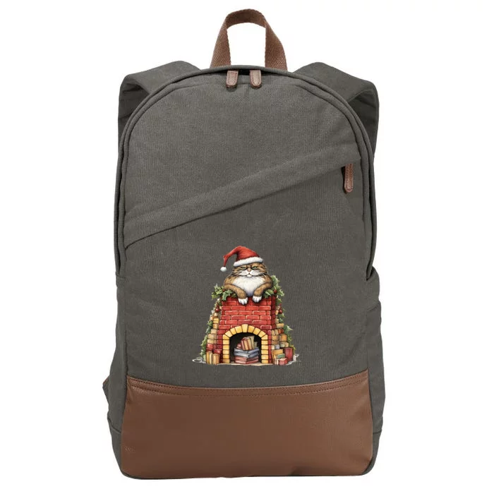 Christmas Cat Chimney Books Cotton Canvas Backpack