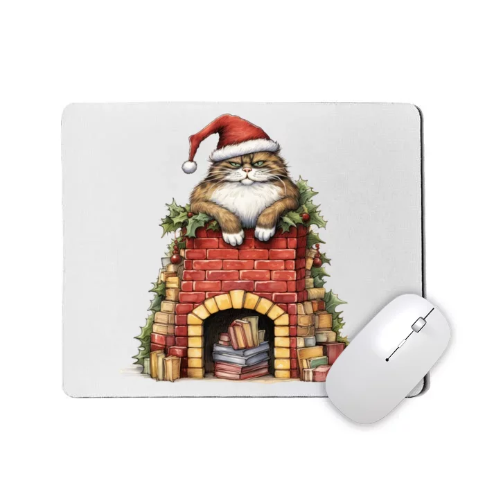 Christmas Cat Chimney Books Mousepad