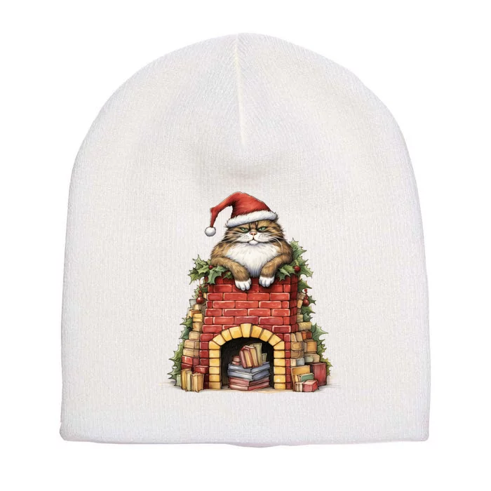 Christmas Cat Chimney Books Short Acrylic Beanie