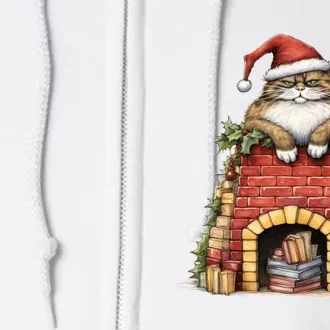 Christmas Cat Chimney Books Full Zip Hoodie