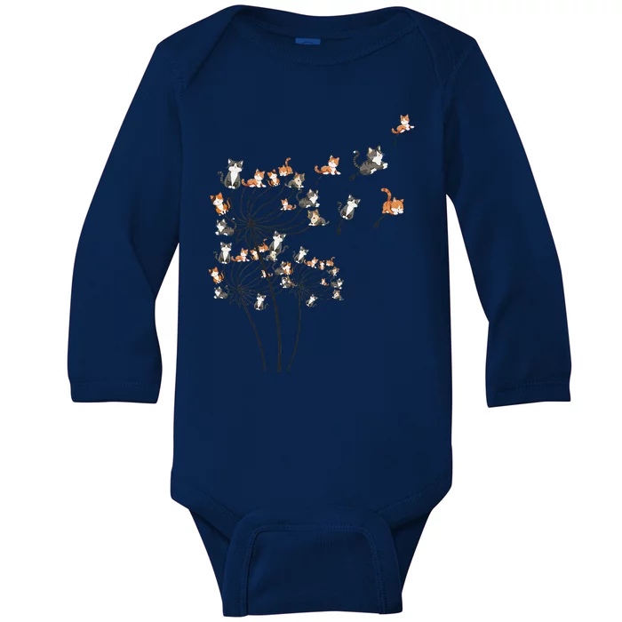 Cat Cute Cat Shirts Cute Dandelion Flower Baby Long Sleeve Bodysuit