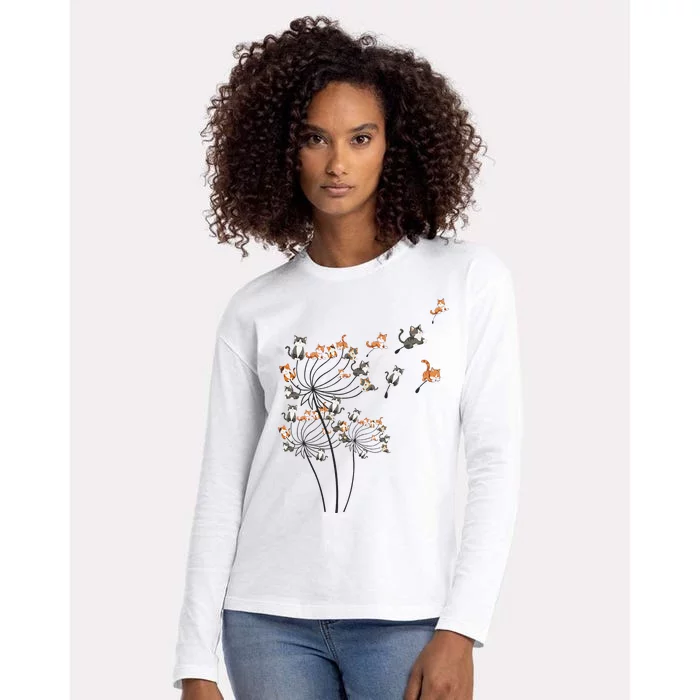 Cat Cute Cat Shirts Cute Dandelion Flower Womens Cotton Relaxed Long Sleeve T-Shirt