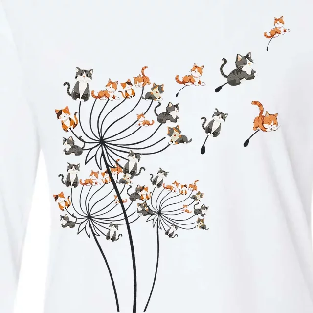 Cat Cute Cat Shirts Cute Dandelion Flower Womens Cotton Relaxed Long Sleeve T-Shirt