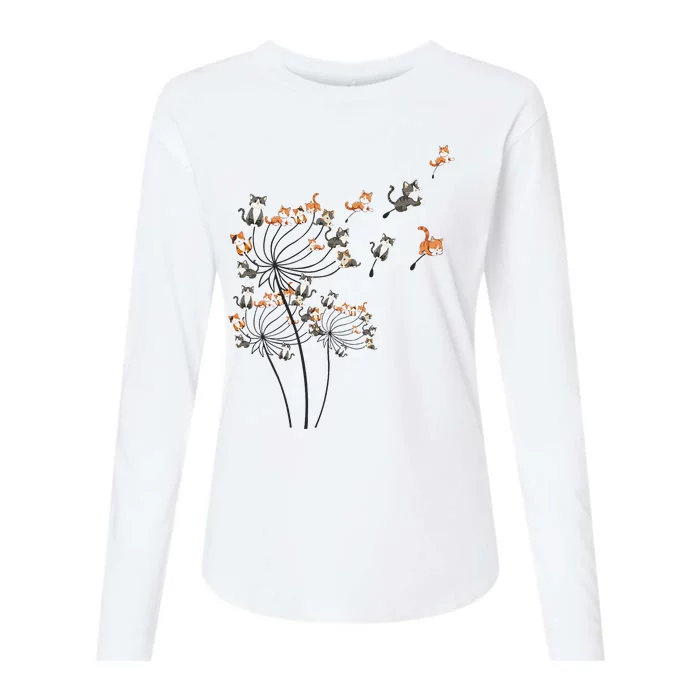 Cat Cute Cat Shirts Cute Dandelion Flower Womens Cotton Relaxed Long Sleeve T-Shirt