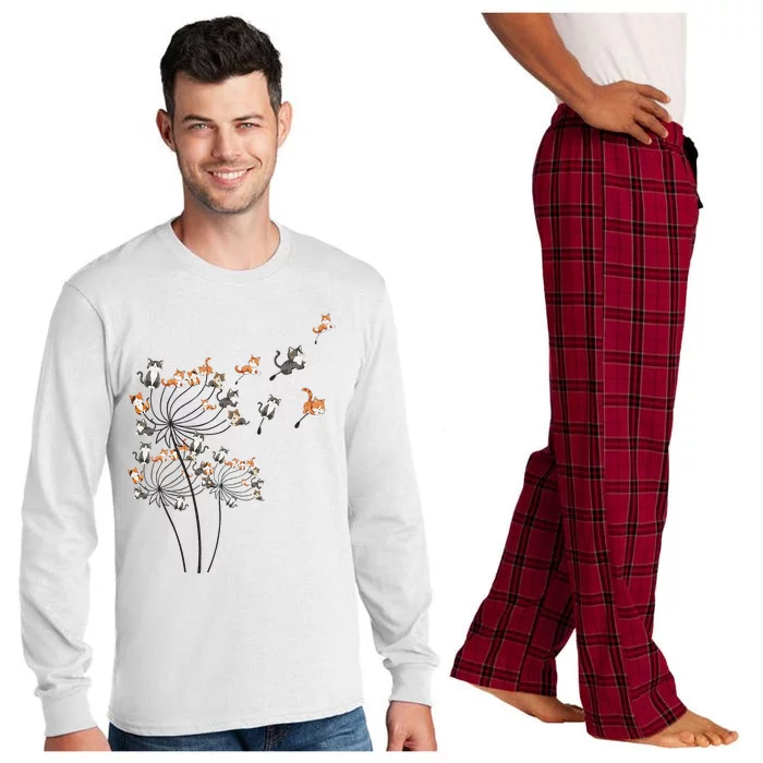 Cat Cute Cat Shirts Cute Dandelion Flower Long Sleeve Pajama Set