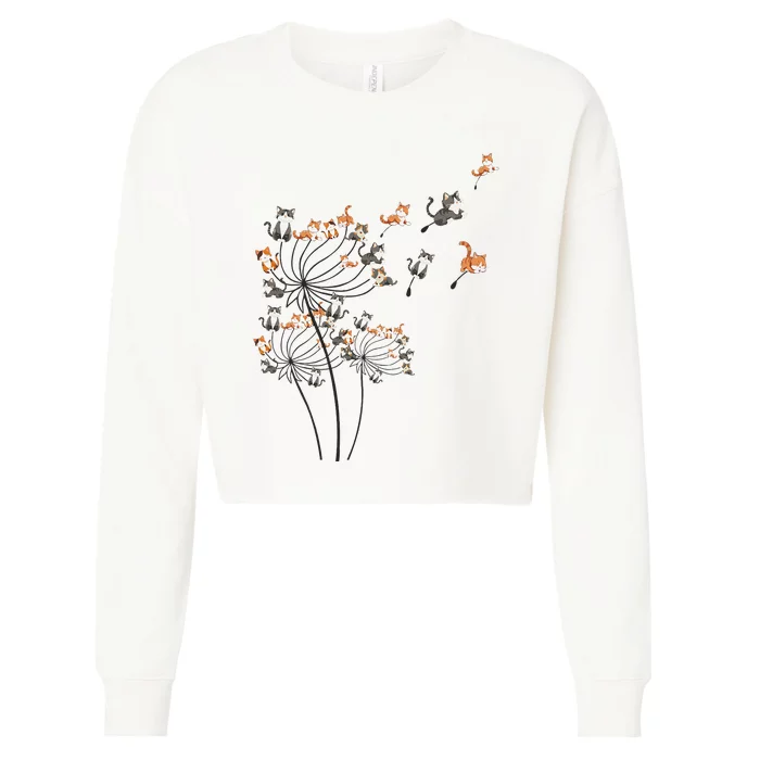 Cat Cute Cat Shirts Cute Dandelion Flower Cropped Pullover Crew