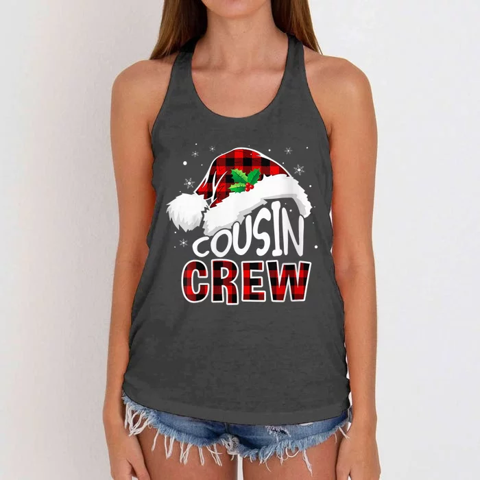 Christmas Cousin Crew Funny Red Plaid Matching Pajama Women's Knotted Racerback Tank