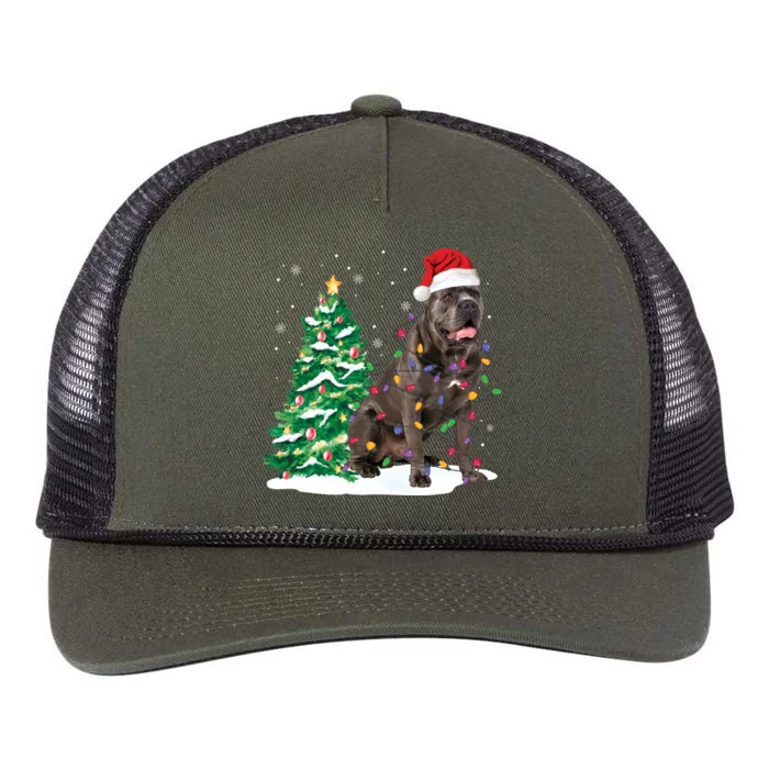 Cane Corso Christmas Tree Lights Santa Dog Xmas Funny Gift Boys Gift Retro Rope Trucker Hat Cap