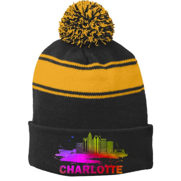 Colorful Charlotte Cityscape Souvenir Charlotte Skyline Stripe Pom Pom Beanie