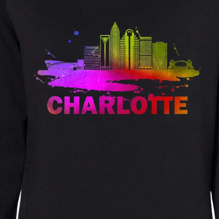 Colorful Charlotte Cityscape Souvenir Charlotte Skyline Womens California Wash Sweatshirt