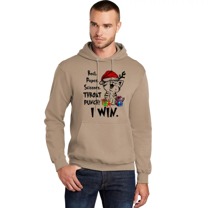 Cute Cat Christmas Rock Paper Scissors Throat Punch I Win Hoodie