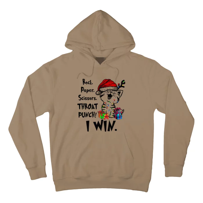 Cute Cat Christmas Rock Paper Scissors Throat Punch I Win Hoodie