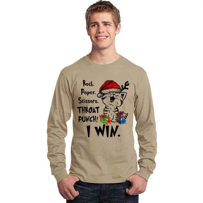 Cute Cat Christmas Rock Paper Scissors Throat Punch I Win Long Sleeve Shirt