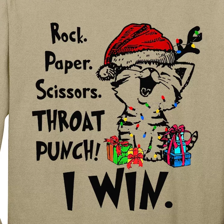 Cute Cat Christmas Rock Paper Scissors Throat Punch I Win Long Sleeve Shirt