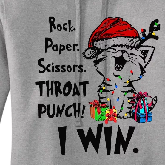 Cute Cat Christmas Rock Paper Scissors Throat Punch I Win Women's Pullover Hoodie