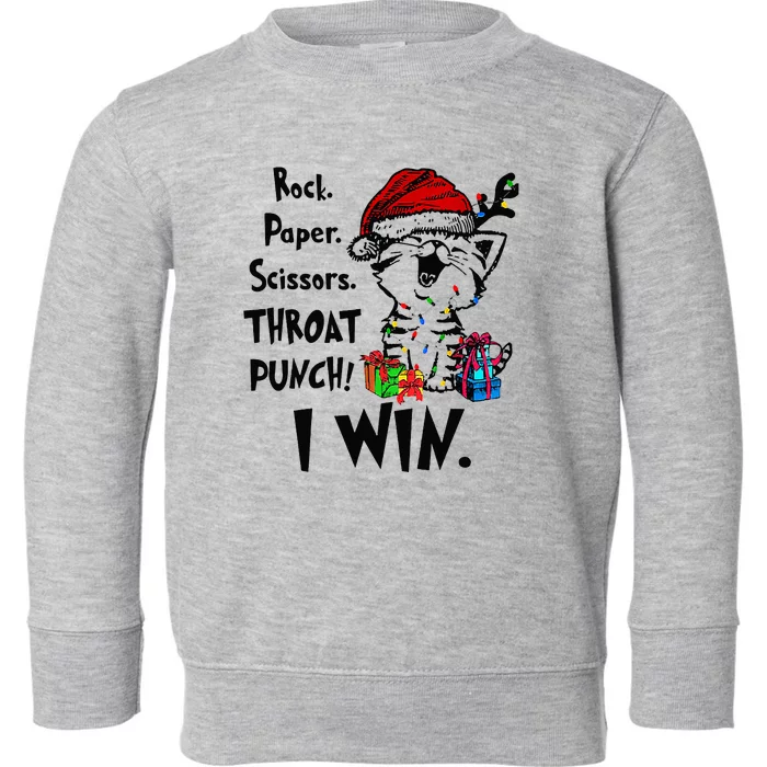 Cute Cat Christmas Rock Paper Scissors Throat Punch I Win Toddler Sweatshirt