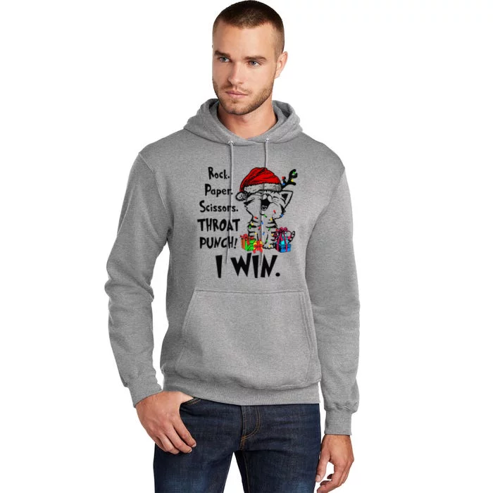 Cute Cat Christmas Rock Paper Scissors Throat Punch I Win Tall Hoodie