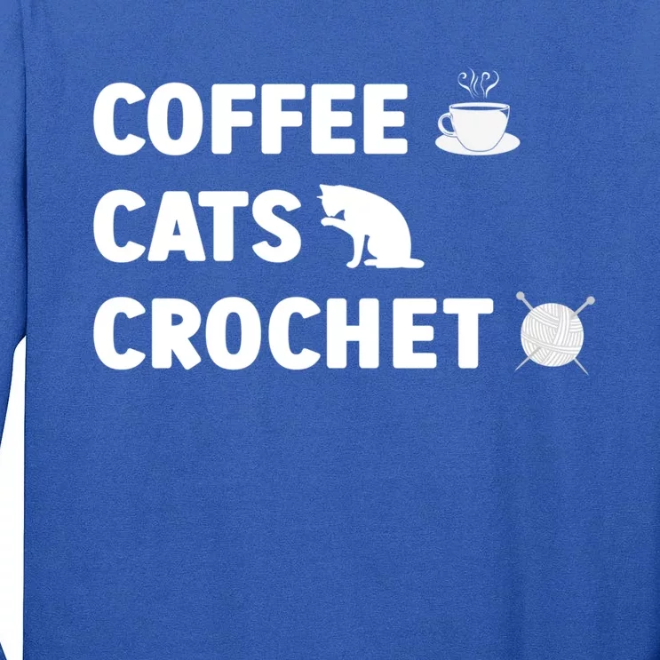 Coffee Cats Crochet Knitting Funny Crocheting For Cat Lovers Gift Tall Long Sleeve T-Shirt