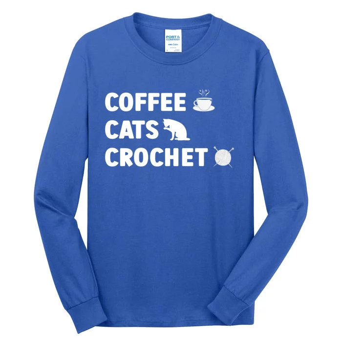 Coffee Cats Crochet Knitting Funny Crocheting For Cat Lovers Gift Tall Long Sleeve T-Shirt