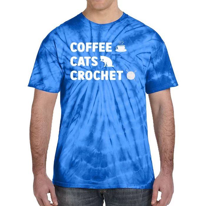 Coffee Cats Crochet Knitting Funny Crocheting For Cat Lovers Gift Tie-Dye T-Shirt