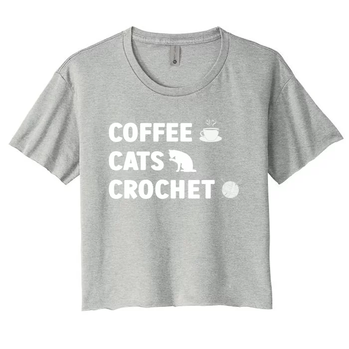 Coffee Cats Crochet Knitting Funny Crocheting For Cat Lovers Gift Women's Crop Top Tee