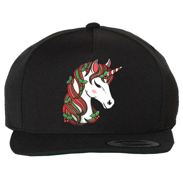 Cute Candy Cane Unicorn Christmas Matching Top Gift Wool Snapback Cap