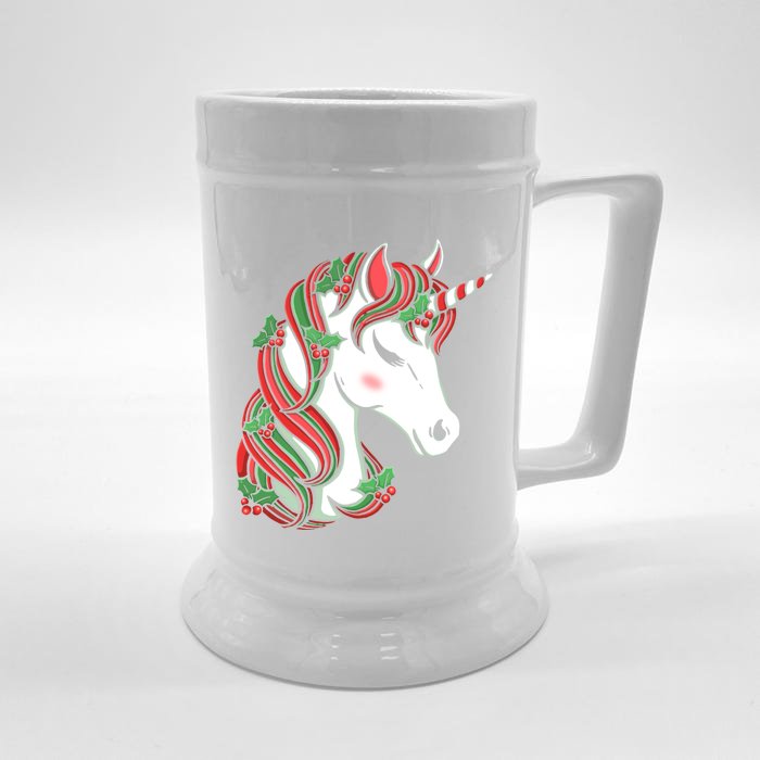 Cute Candy Cane Unicorn Christmas Matching Top Gift Front & Back Beer Stein