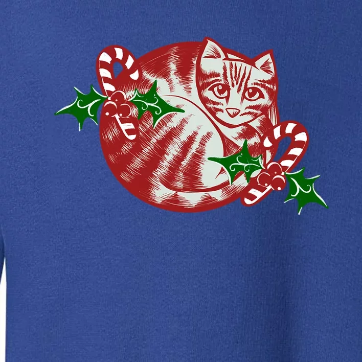 Candy Cane Curled Up Cat Christmas Kitty Gift Toddler Sweatshirt