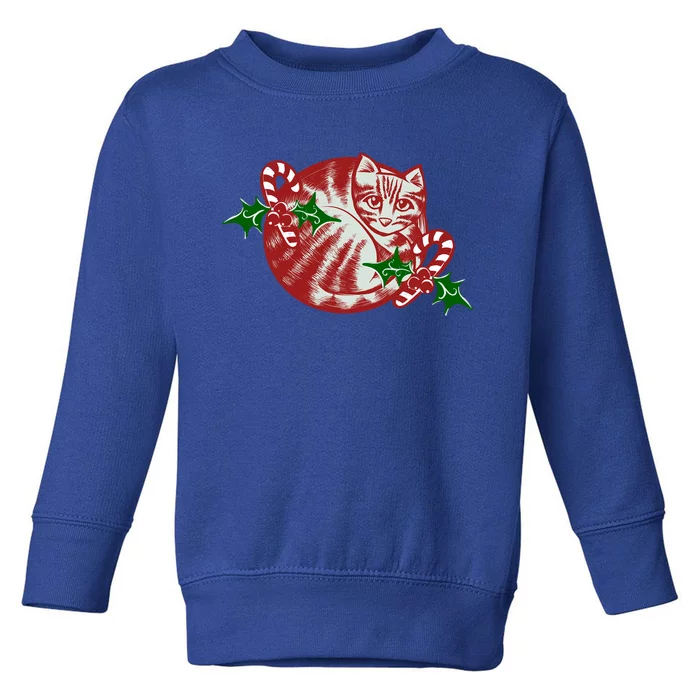 Candy Cane Curled Up Cat Christmas Kitty Gift Toddler Sweatshirt