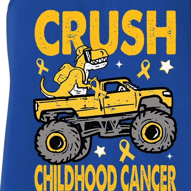 Crush Childhood Cancer Awareness Monster Truck Dinosaur Women's Racerback Tank