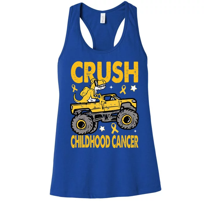 Crush Childhood Cancer Awareness Monster Truck Dinosaur Women's Racerback Tank